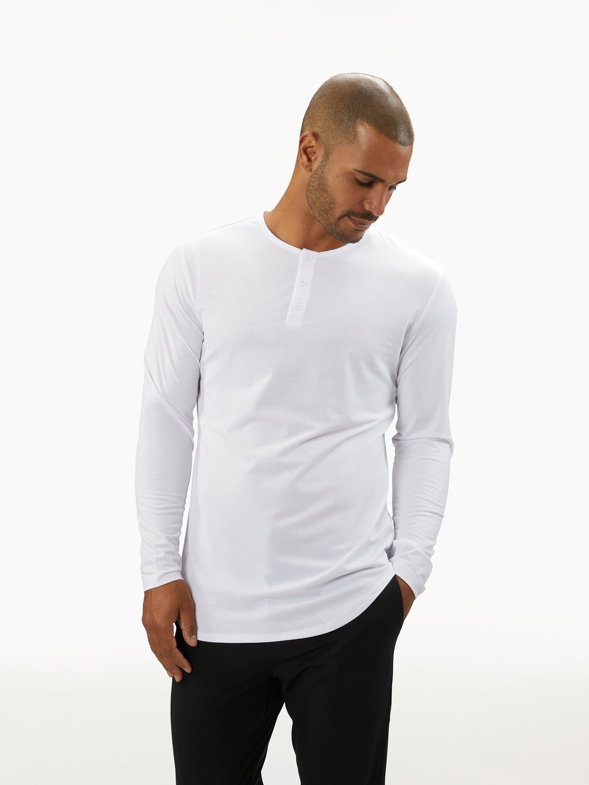 AO Long Sleeve Henley Elongated | White Signature-fit PYCA Pro®