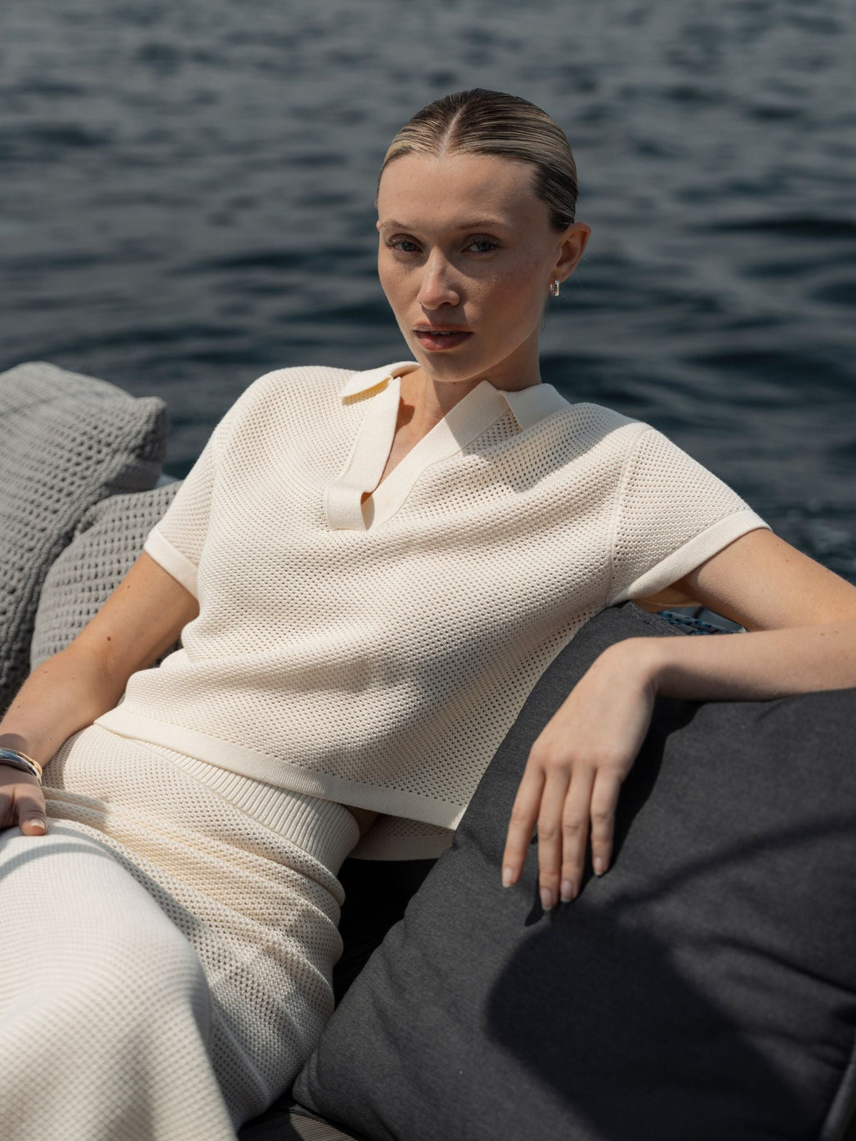 Portofino Crochet Polo | Oat Relaxed-fit