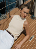 Portofino Sleeveless Mock Neck | Oat Classic-fit