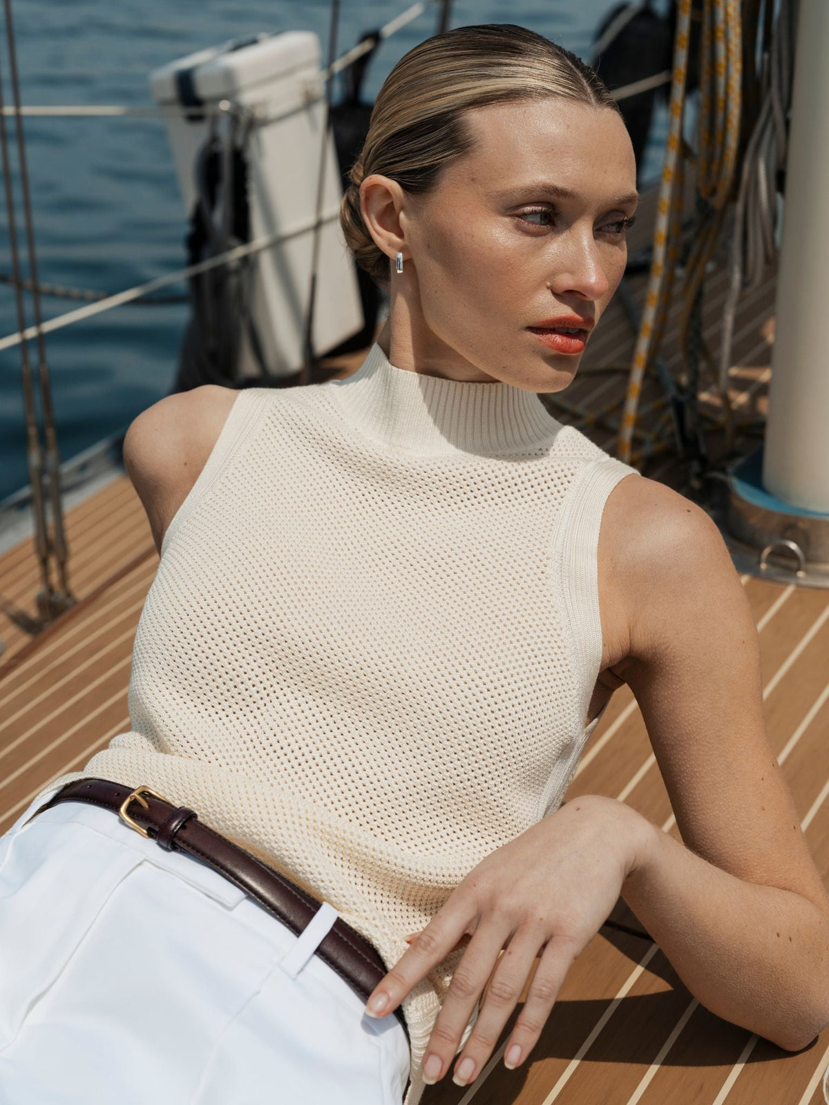 Portofino Sleeveless Mock Neck | Oat Classic-fit