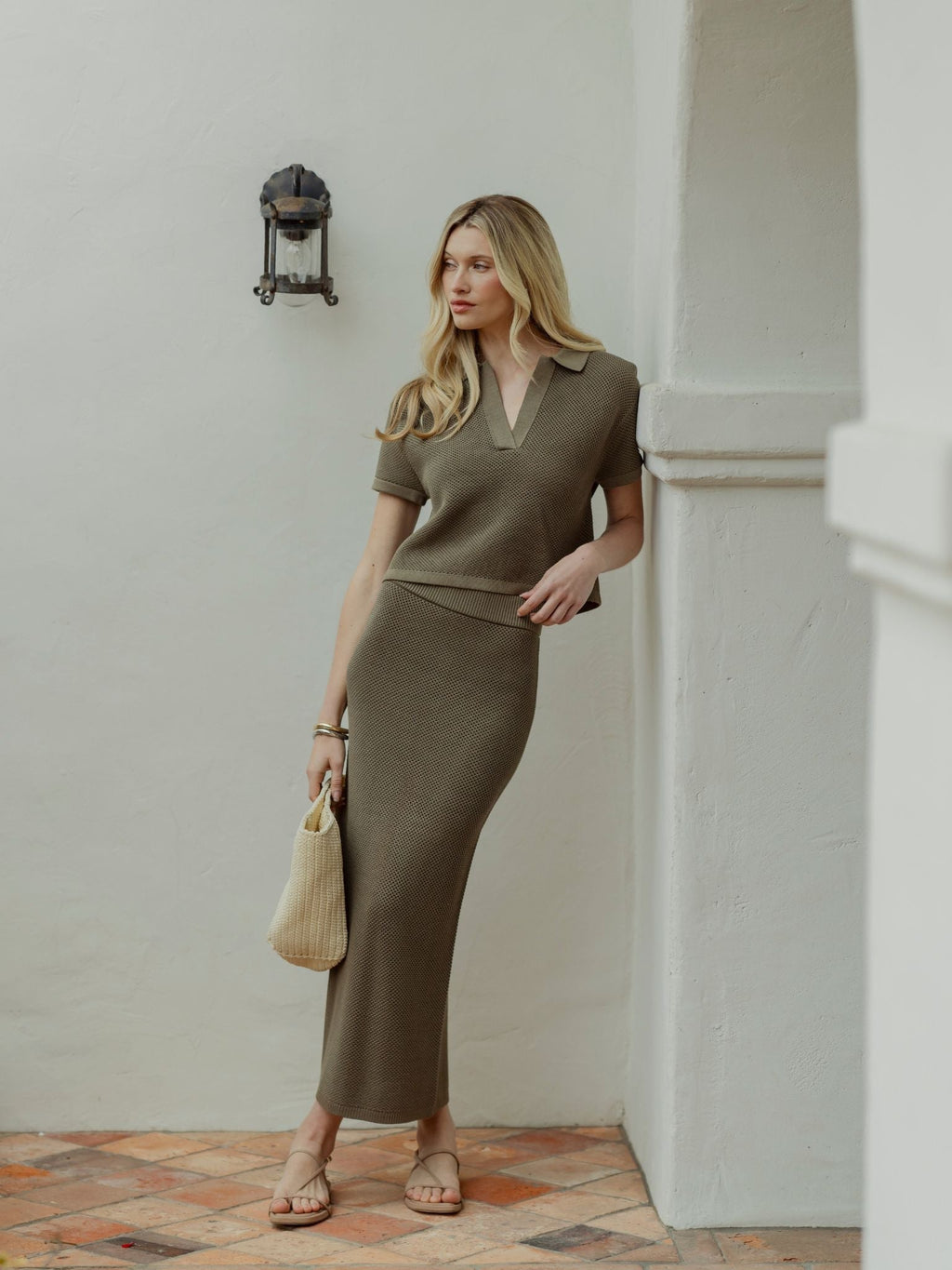 Portofino Crochet Polo | Bay Leaf Relaxed-fit