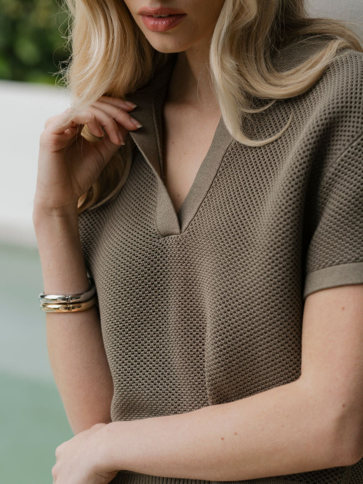 Portofino Crochet Polo | Bay Leaf Relaxed-fit