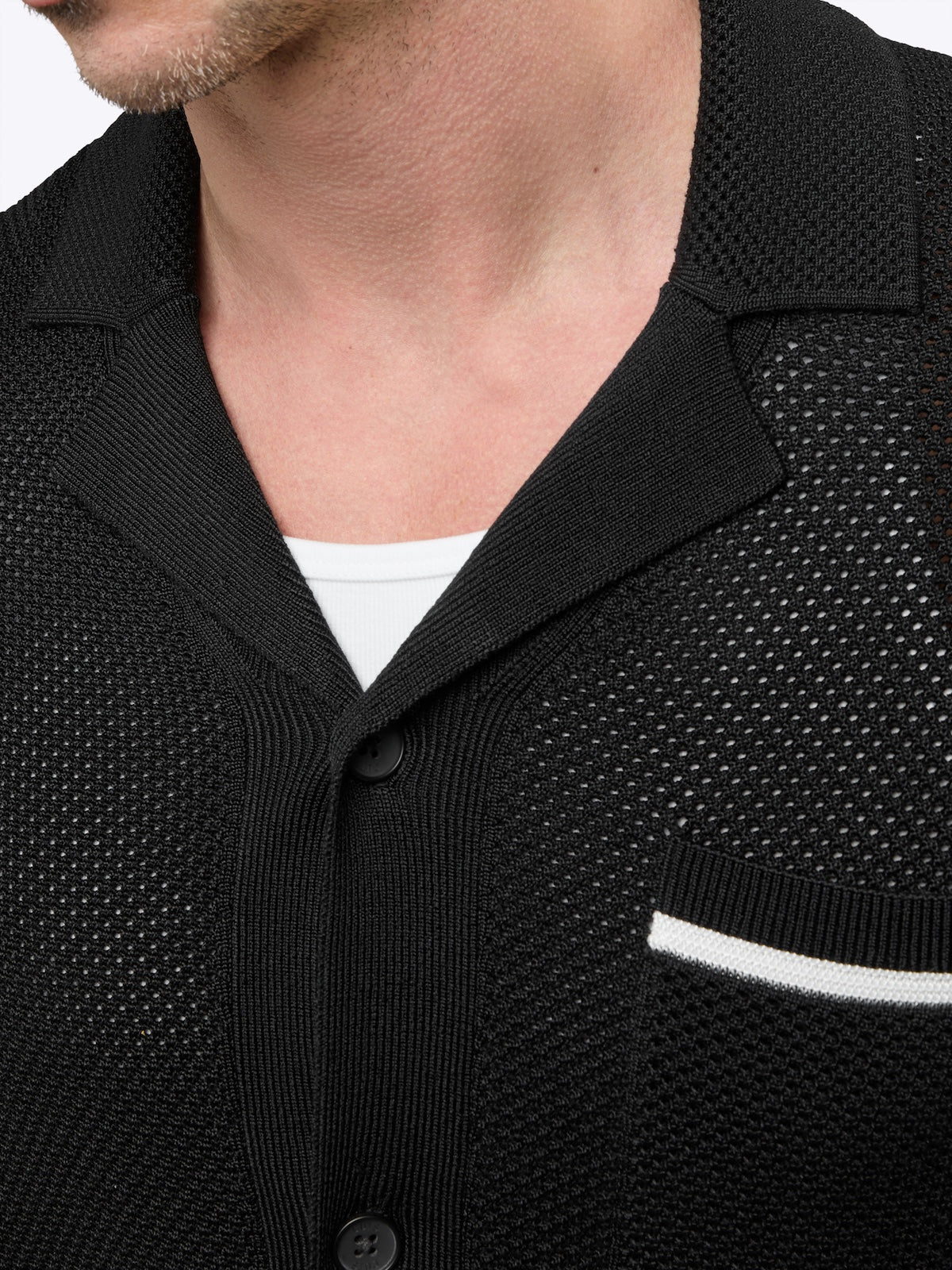 Portofino Crochet Button Up | Black Classic-fit