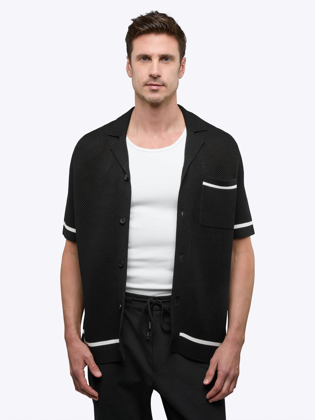 Portofino Crochet Button Up | Black Classic-fit