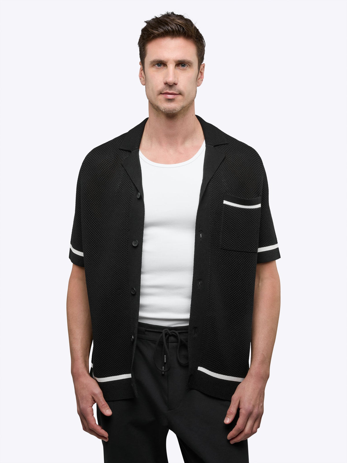 Portofino Crochet Button Up | Black Classic-fit