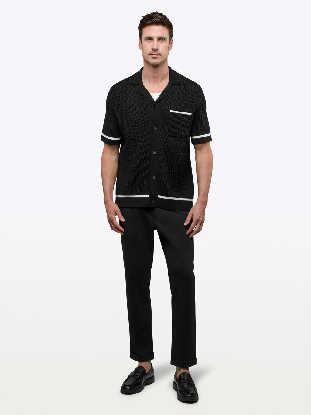 Portofino Crochet Button Up | Black Classic-fit