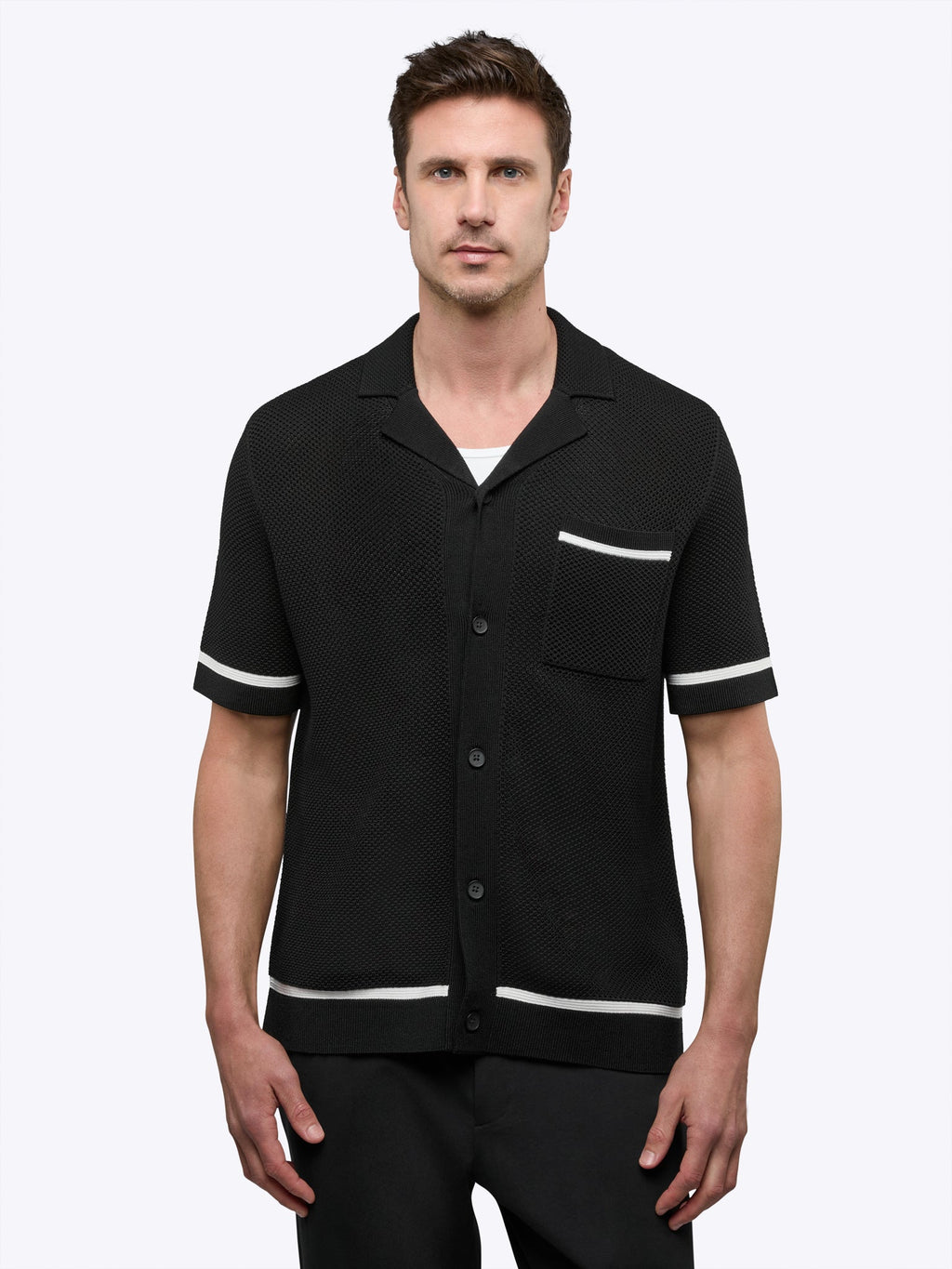 Portofino Crochet Button Up | Black Classic-fit