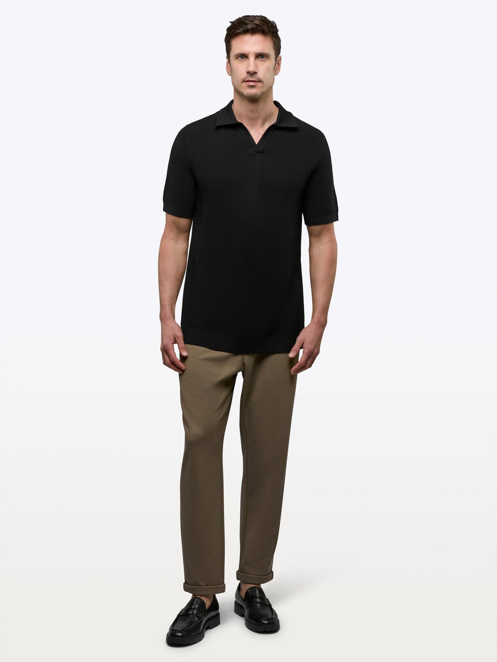 Portofino Crochet Polo | Black Classic-fit