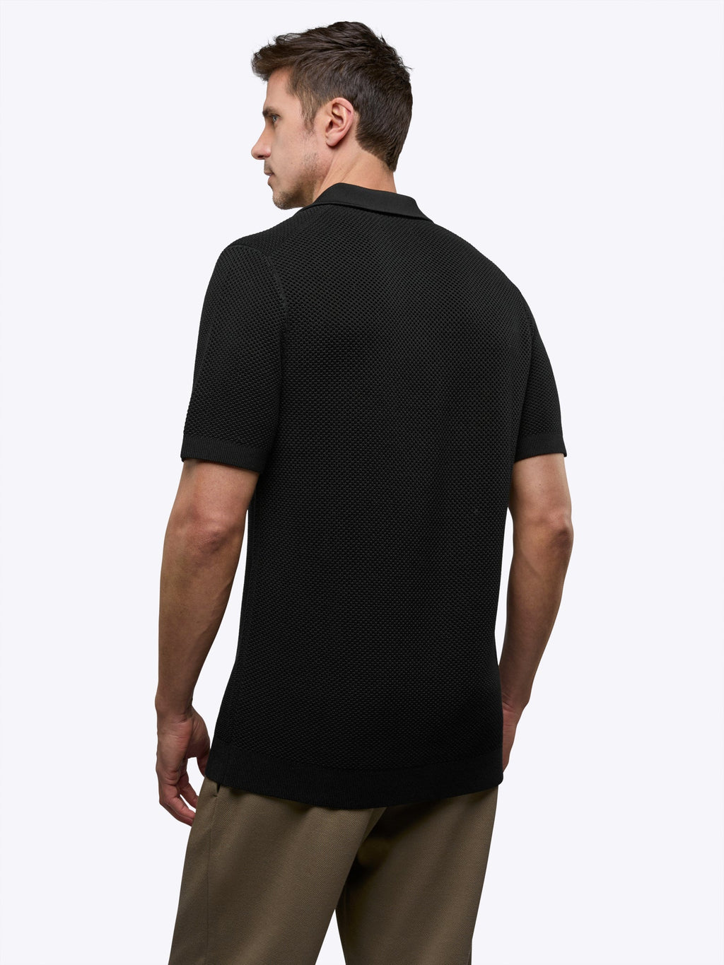 Portofino Crochet Polo | Black Classic-fit