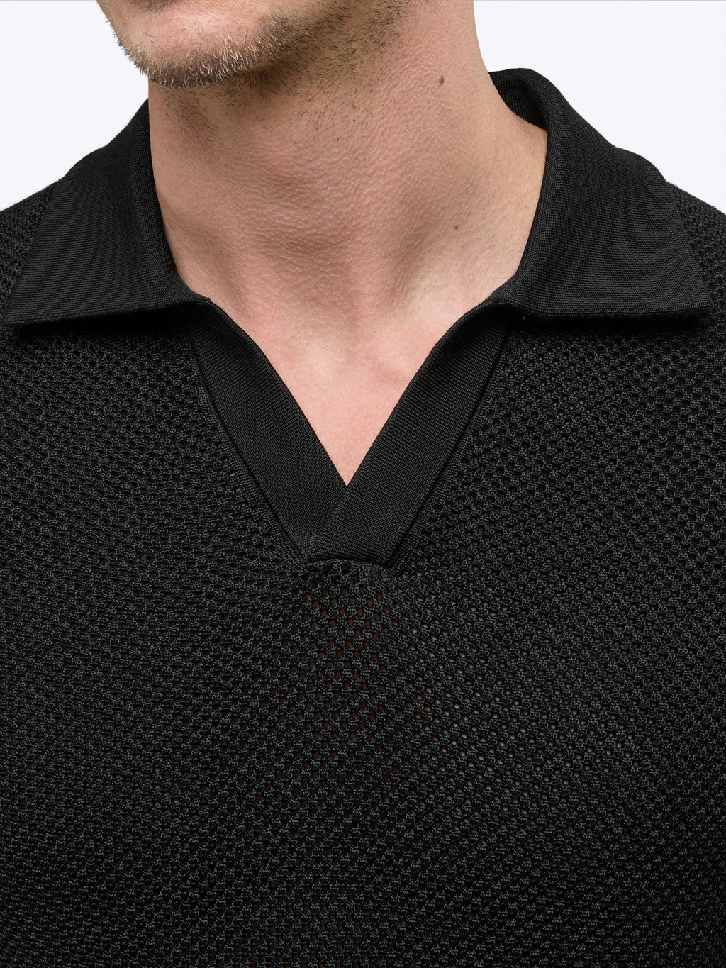 Portofino Crochet Polo | Black Classic-fit