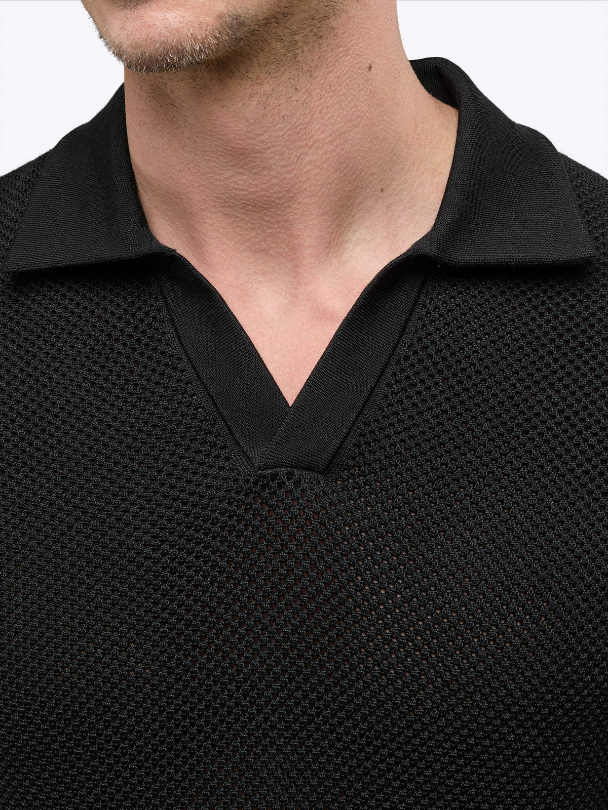 Portofino Crochet Polo | Black Classic-fit