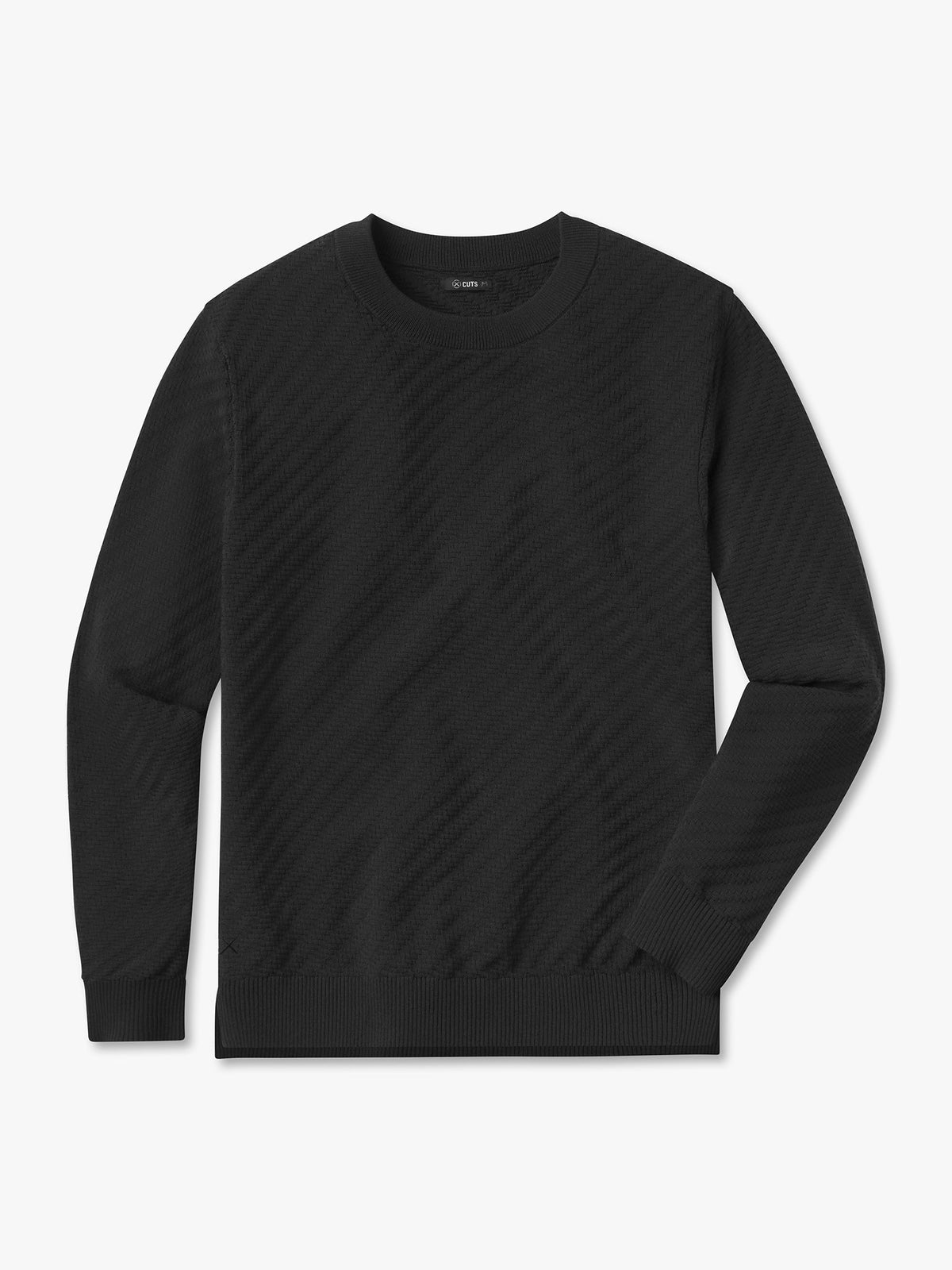Riviera Knit Long Sleeve Textured Tee | Black Signature-Fit