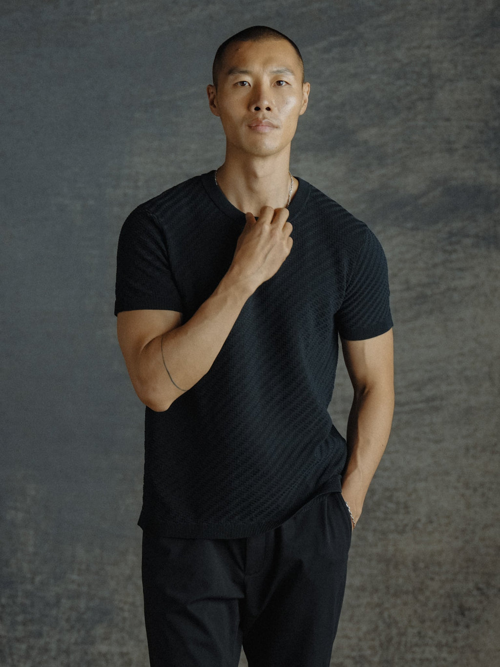 Riviera Knit Textured Tee | Black Signature-Fit