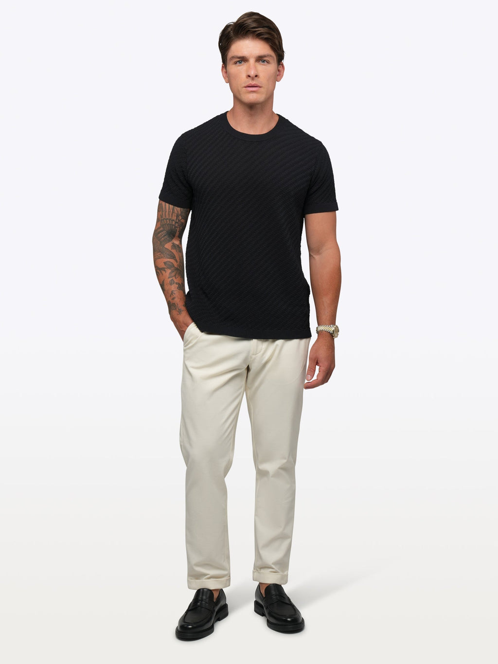 Riviera Knit Textured Tee | Black Signature-Fit
