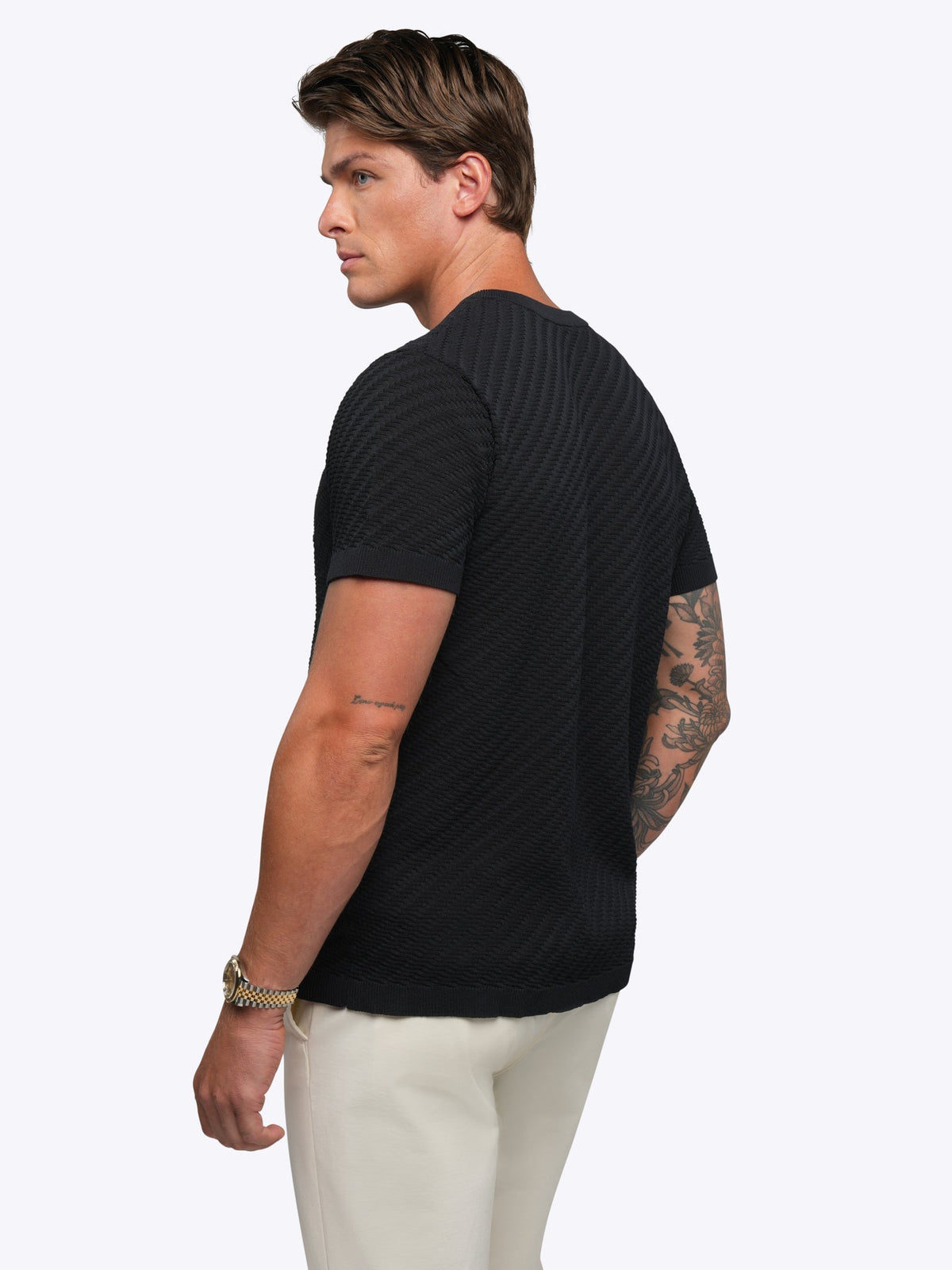 Riviera Knit Textured Tee | Black Signature-Fit