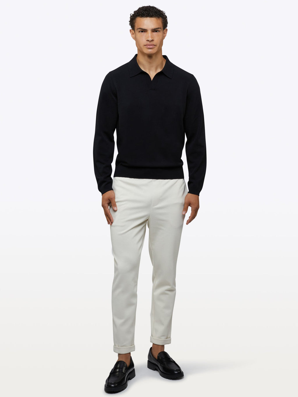 Riviera Knit Long Sleeve Polo | Black Signature-Fit