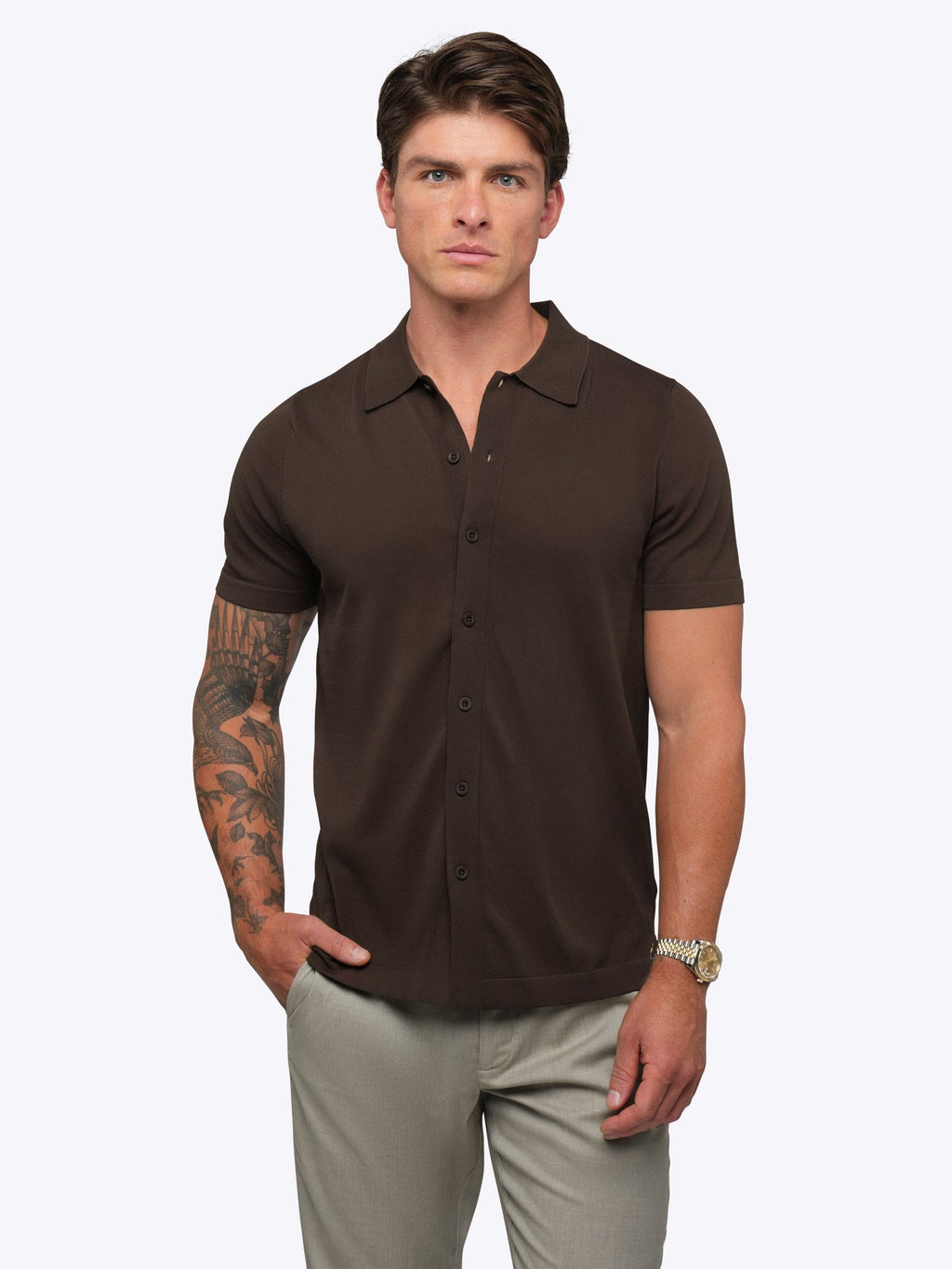 Riviera Knit Button Up | Burnt Oak Signature-Fit