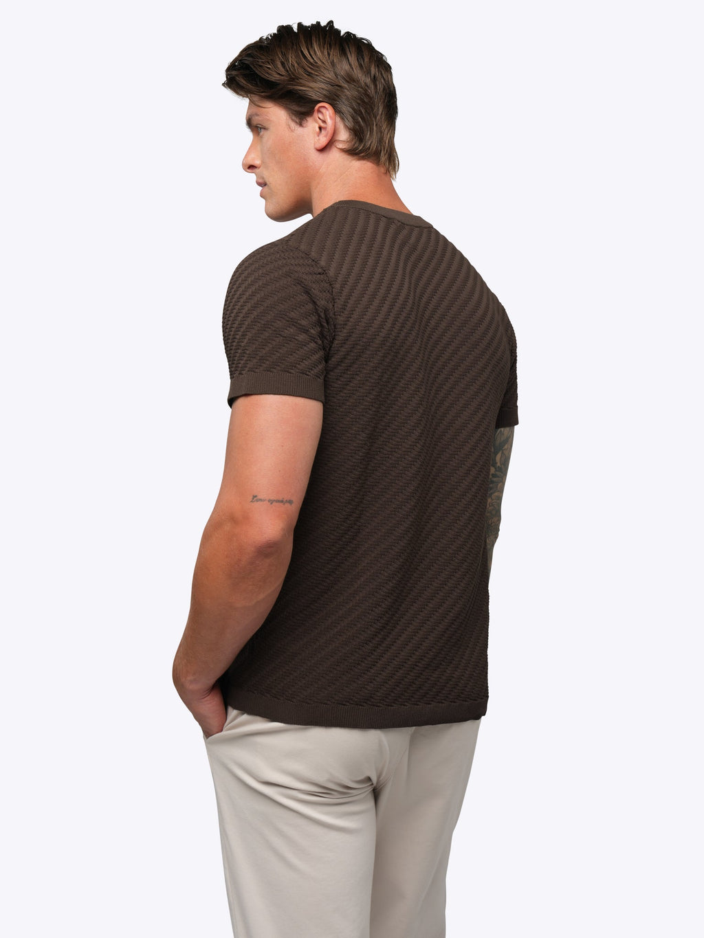 Riviera Knit Textured Tee | Burnt Oak