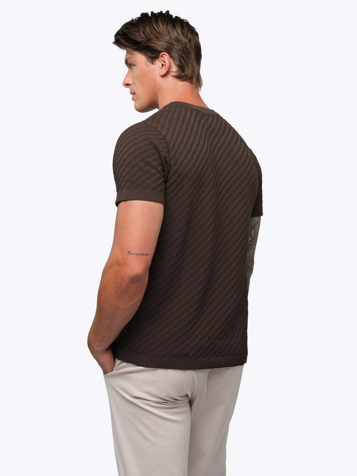 Riviera Knit Textured Tee | Burnt Oak