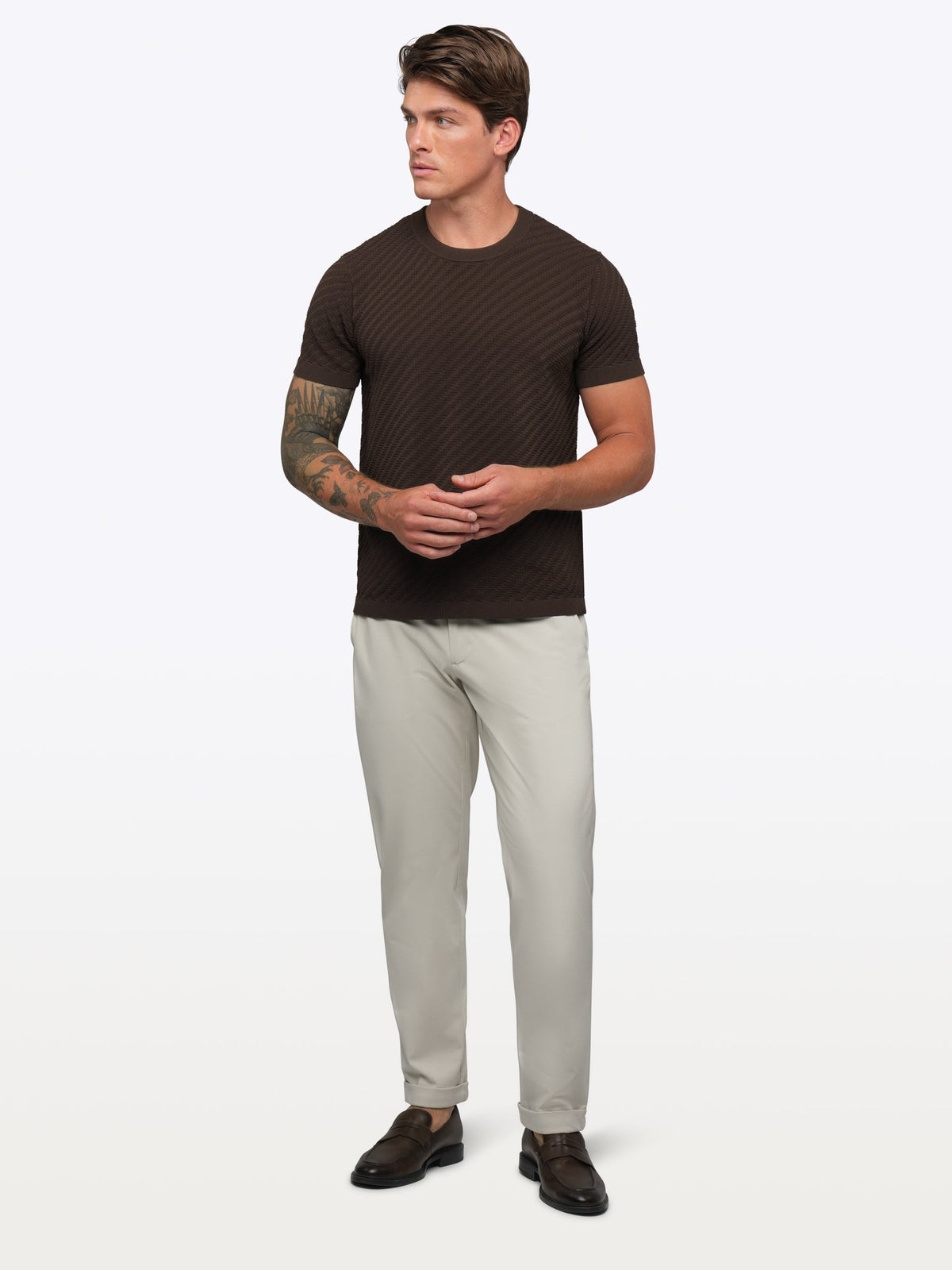 Riviera Knit Textured Tee | Burnt Oak