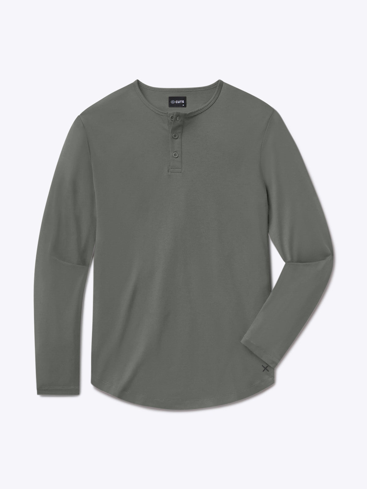 AO Long Sleeve Henley Curve-Hem Tee | Castor Grey Signature-Fit PYCA Pro®