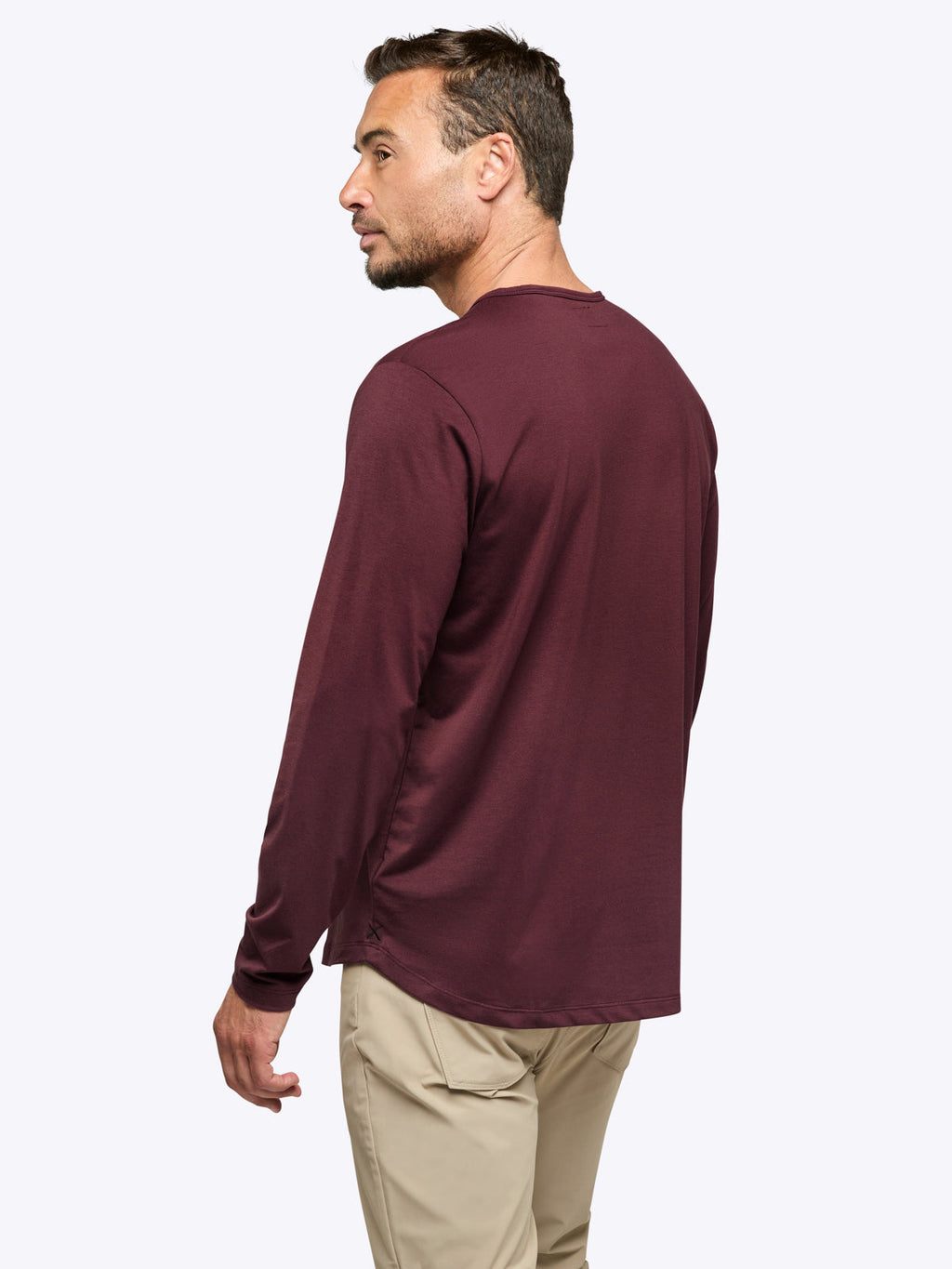 AO Long Sleeve Henley Curve-Hem Tee | Deep Cranberry