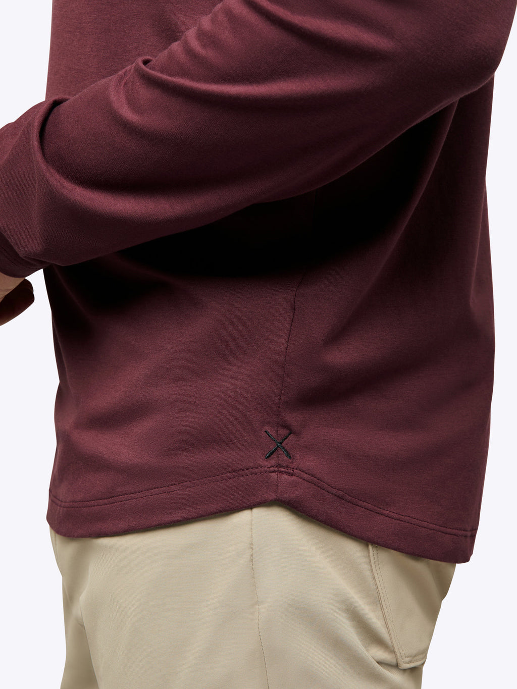 AO Long Sleeve Henley Curve-Hem Tee | Deep Cranberry
