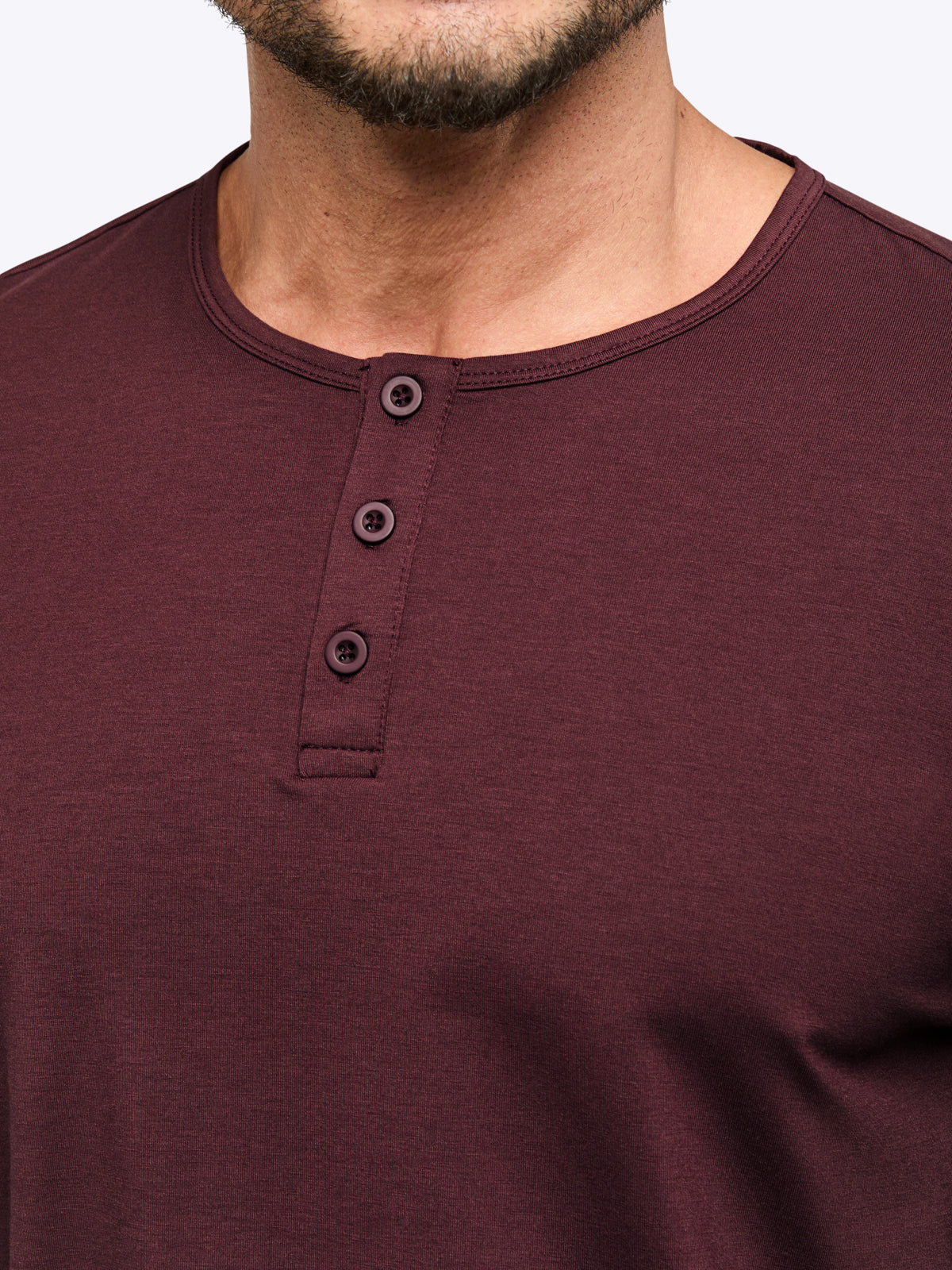 AO Long Sleeve Henley Curve-Hem Tee | Deep Cranberry