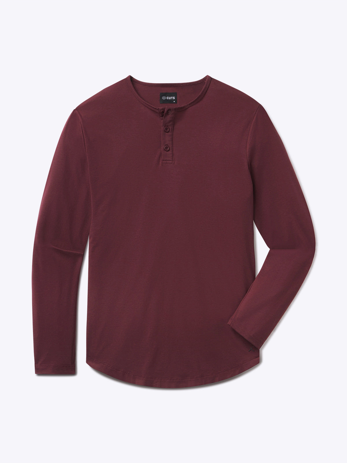 AO Long Sleeve Henley Curve-Hem Tee | Deep Cranberry