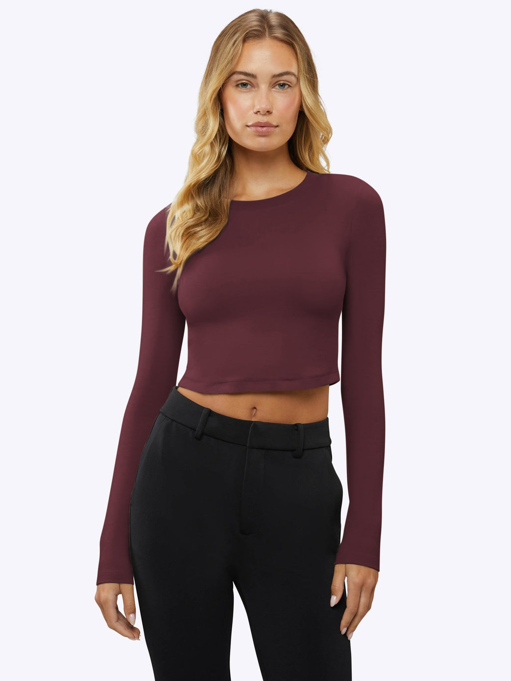 Long Sleeve Tomboy Tee Cropped | Deep Cranberry Slim-Fit Tomboy-Cotton™