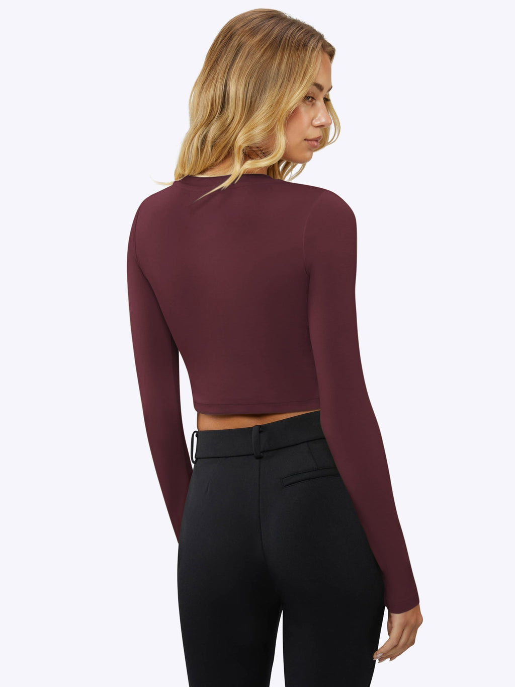 Long Sleeve Tomboy Tee Cropped | Deep Cranberry Slim-Fit Tomboy-Cotton™