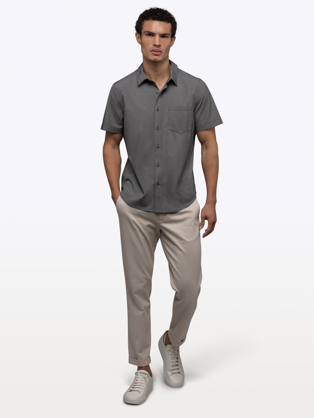 SoHo Short Sleeve Button Up | Heather Black Signature-fit
