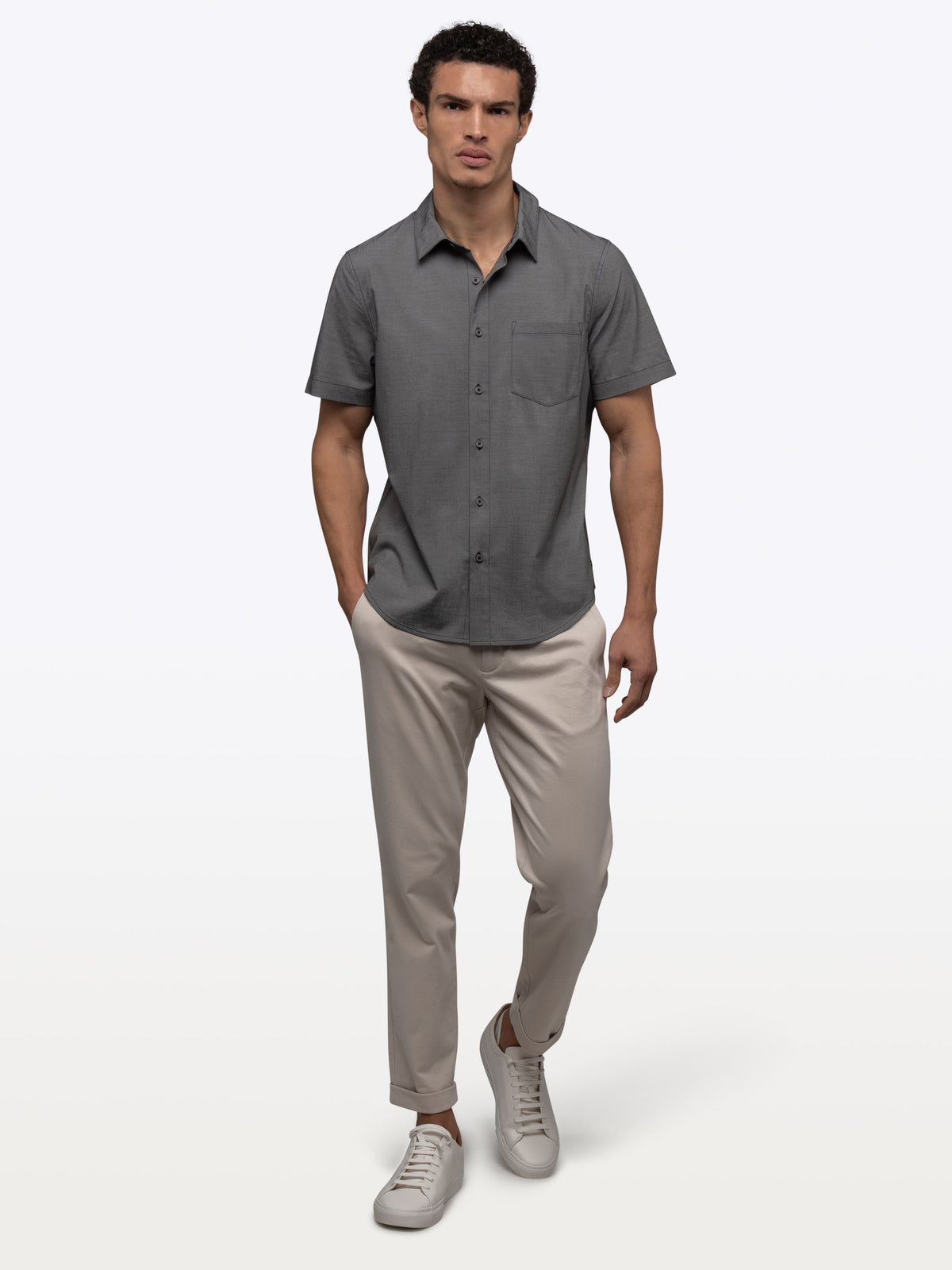 SoHo Short Sleeve Button Up | Heather Black Signature-fit