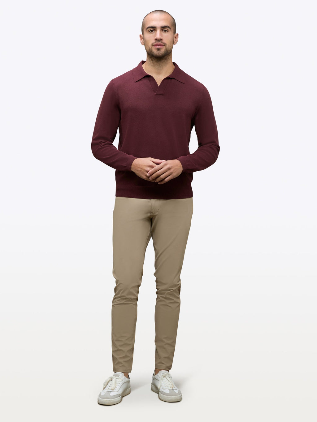 Riviera Knit Long Sleeve Polo | Deep Cranberry Signature-Fit