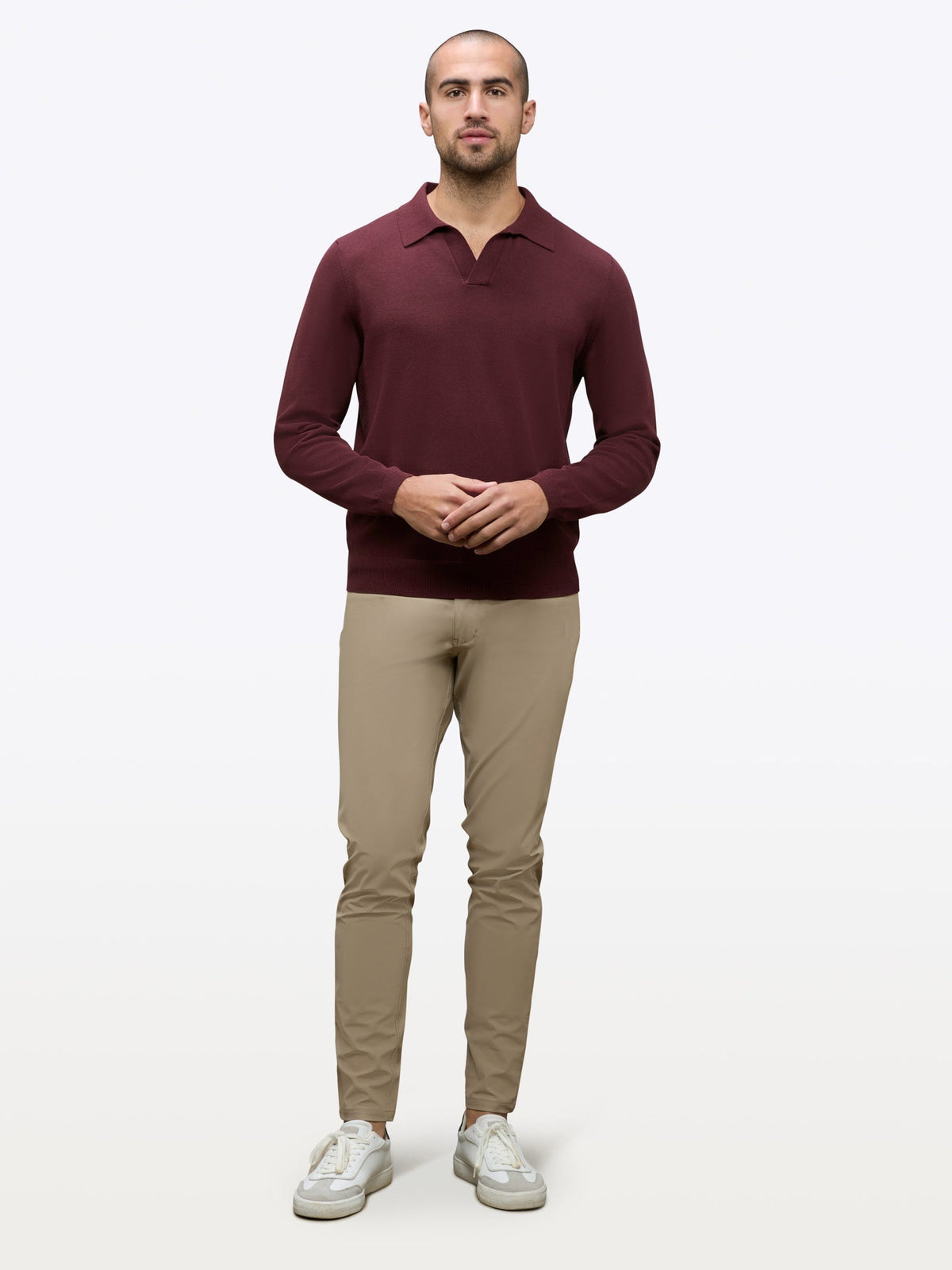 Riviera Knit Long Sleeve Polo | Deep Cranberry Signature-Fit