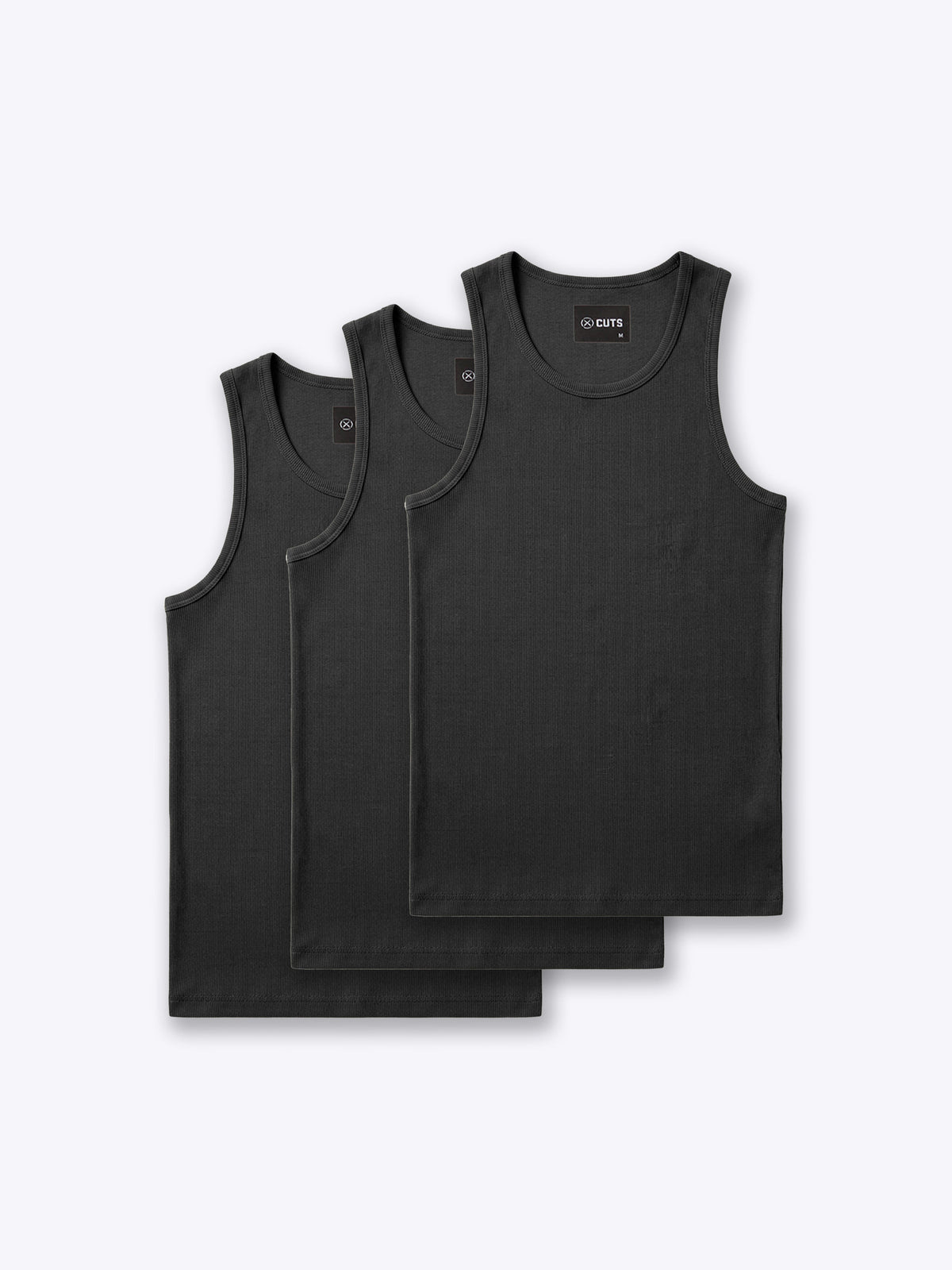 Essential Fitted Rib Tank 3 Pack | Black Form-Fitting