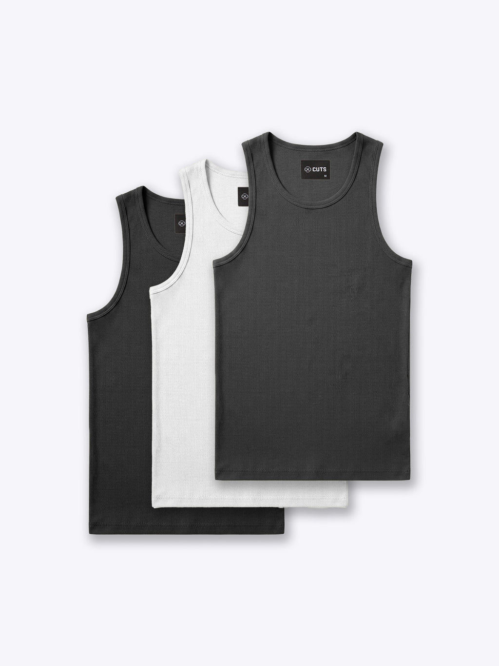Essential Fitted Rib Tank 3 Pack | Black/White/Grey Form-Fitting