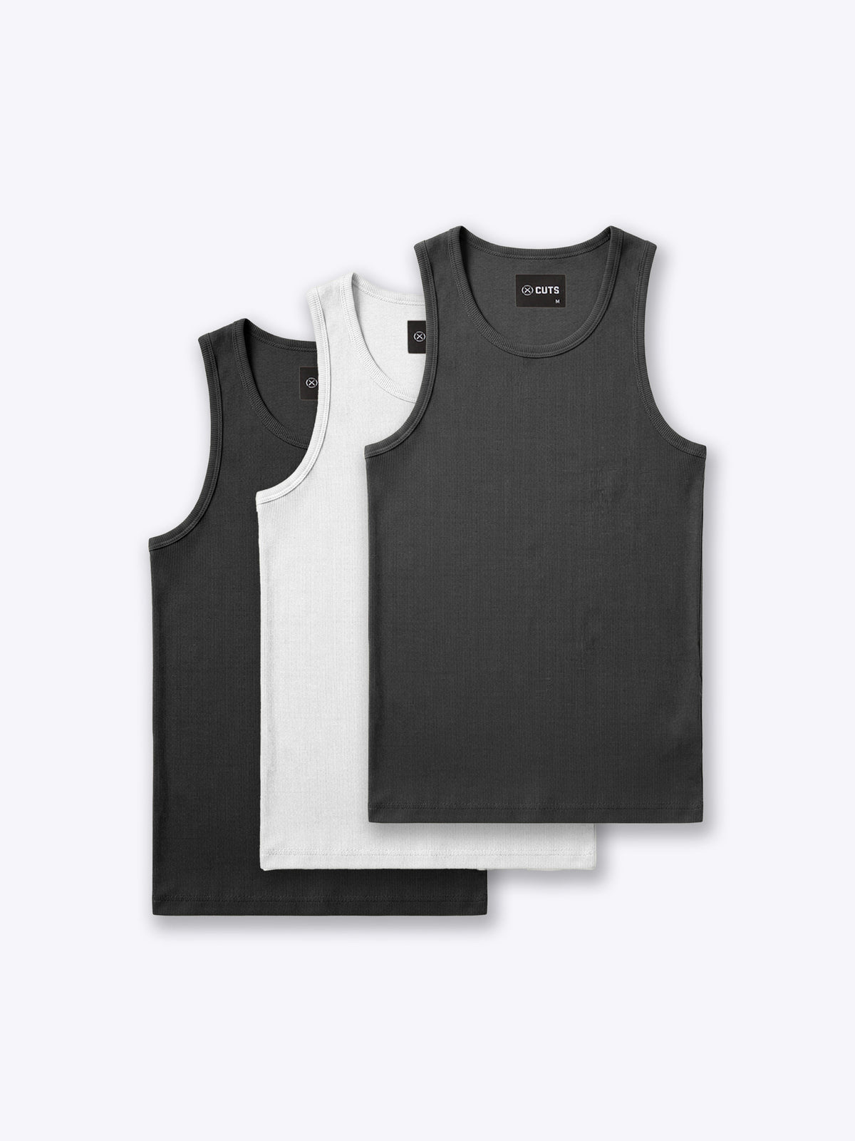 Essential Fitted Rib Tank 3 Pack | Black/White/Grey Form-Fitting