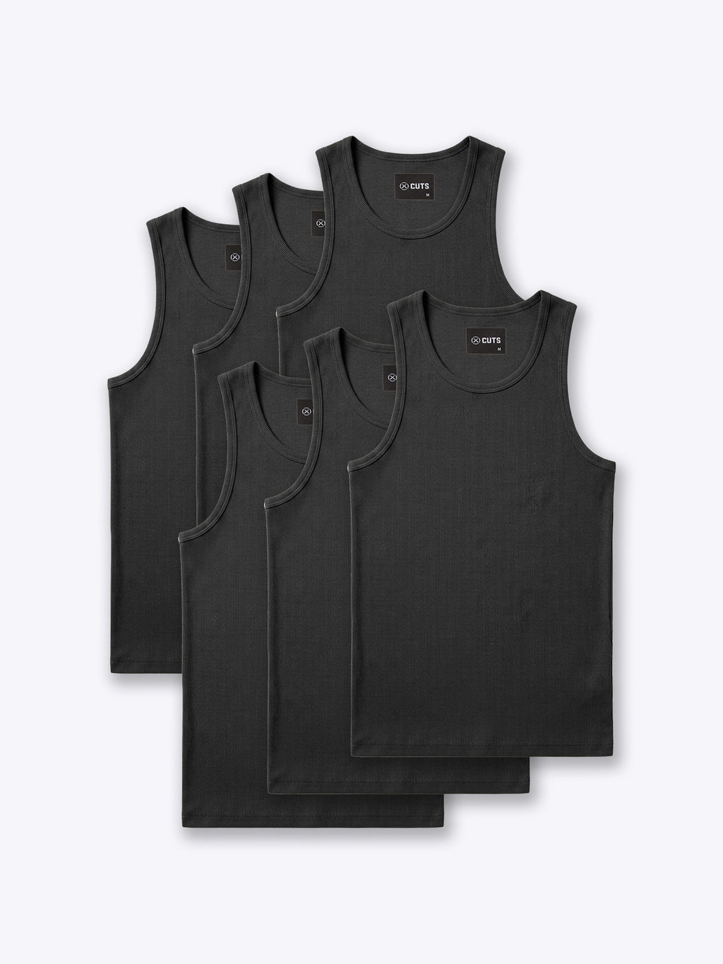 Essential Fitted Rib Tank 6 Pack | Black Form-Fitting