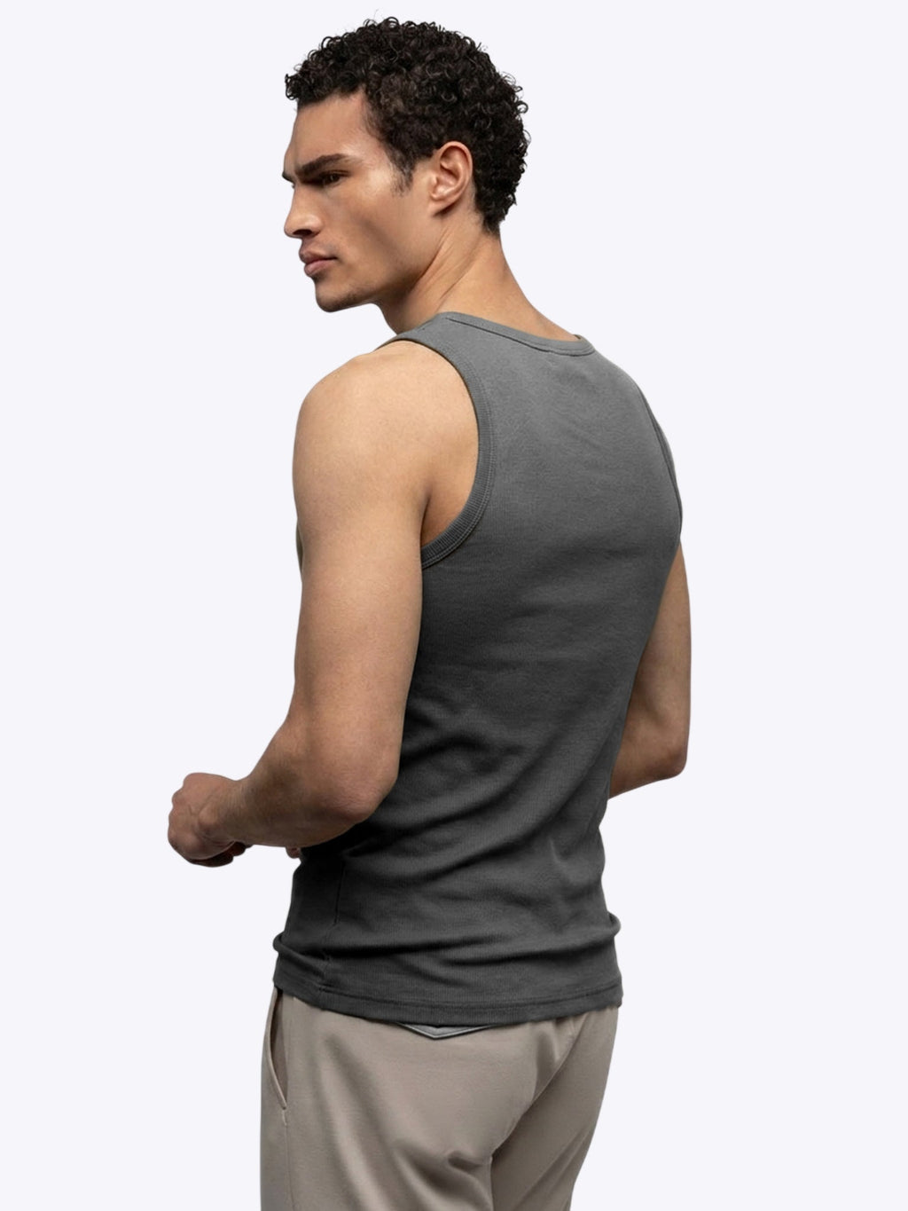 Essential Fitted Rib Tank | Grey Form-Fitting