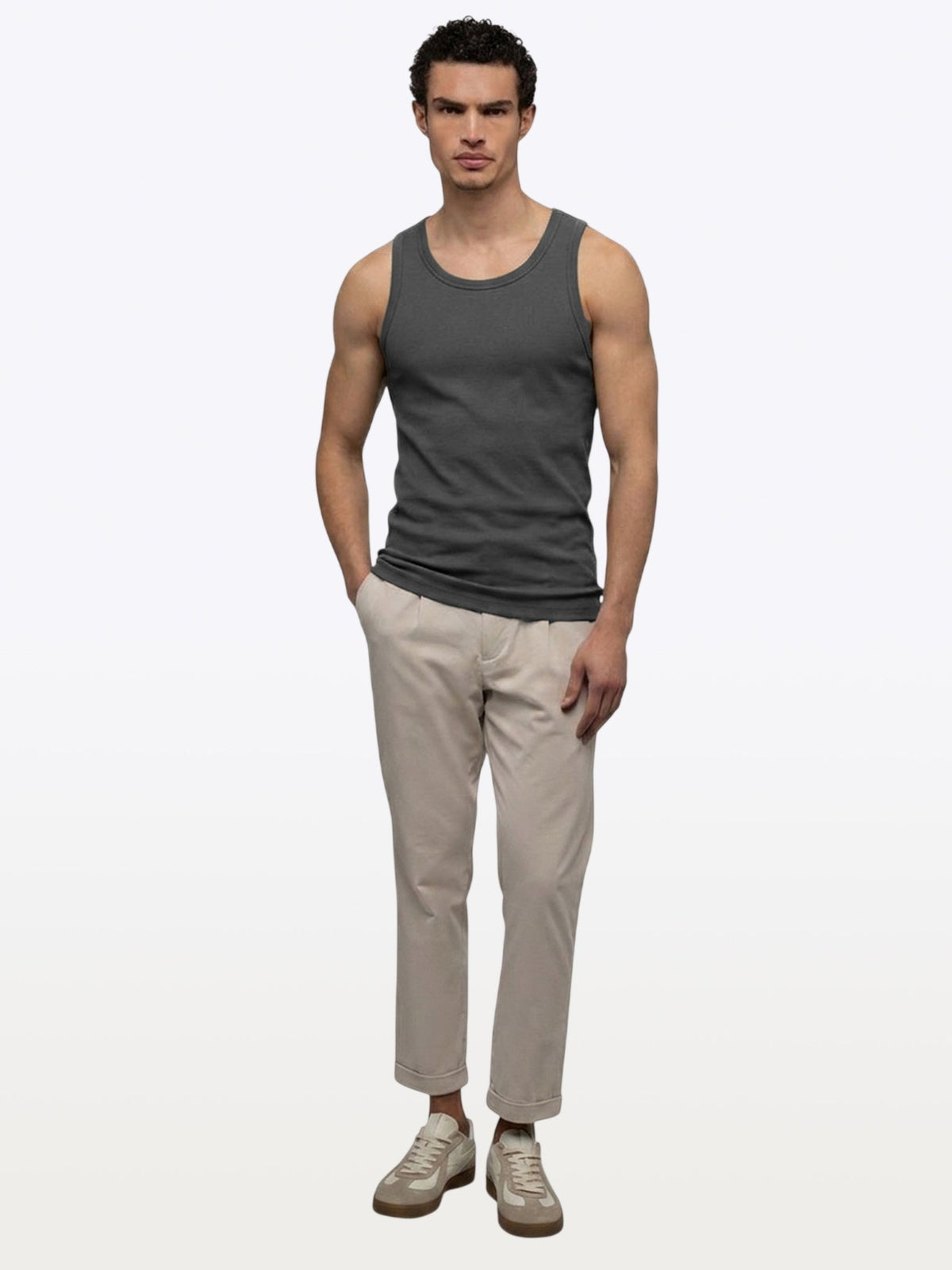 Essential Fitted Rib Tank | Grey Form-Fitting
