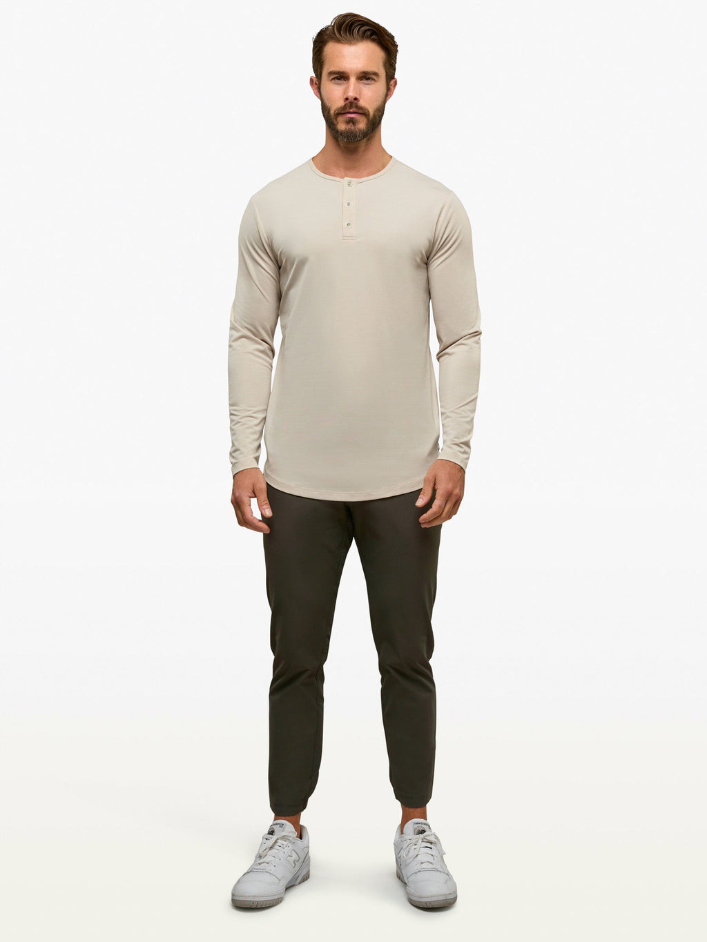 AO Long Sleeve Henley Curve-Hem | Clay Signature-fit PYCA Pro®