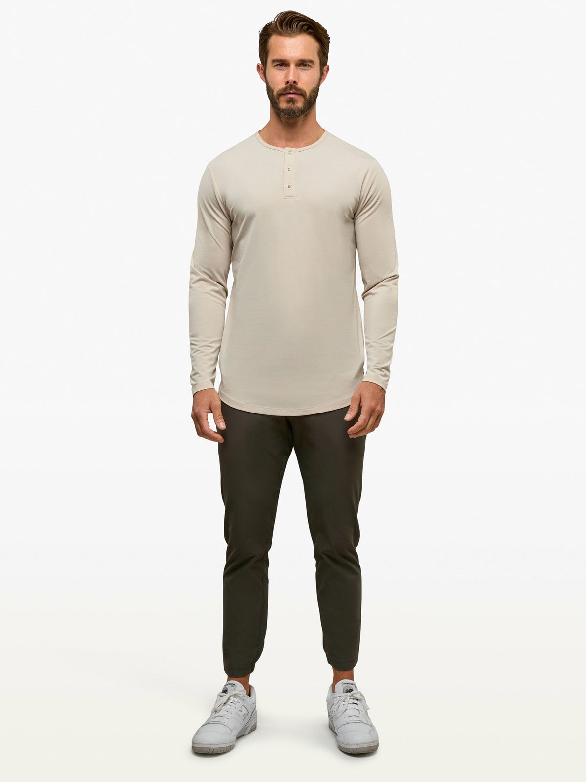 AO Long Sleeve Henley Curve-Hem | Clay Signature-fit PYCA Pro®