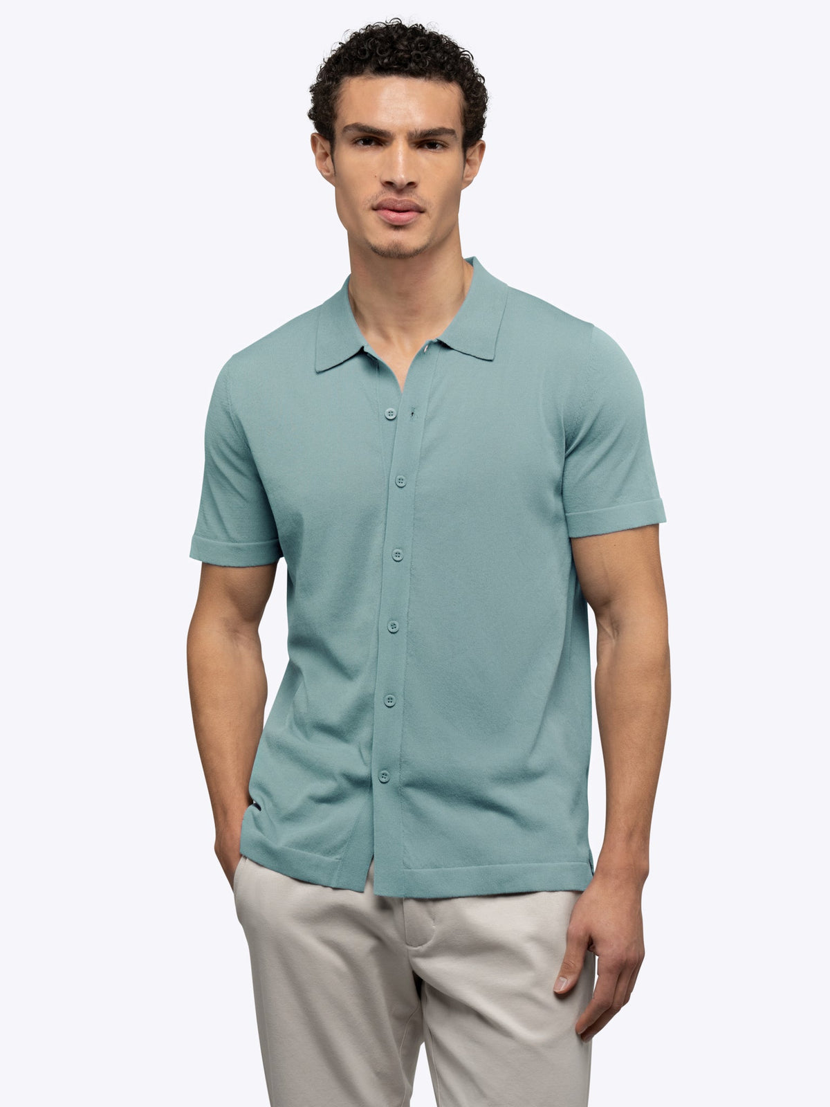 Riviera Knit Button Up | Isle Blue Signature-Fit