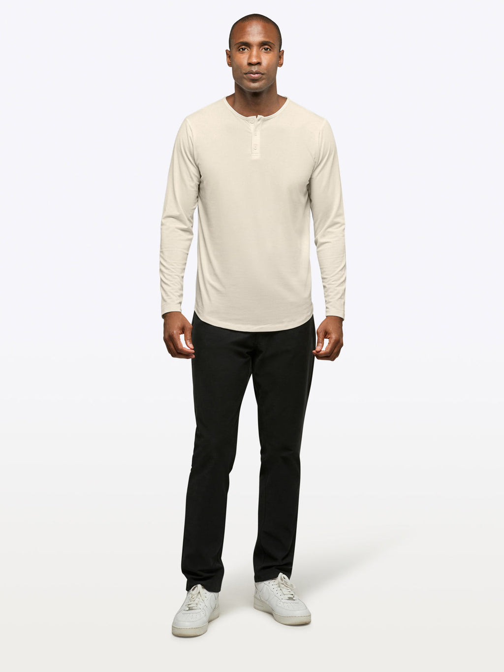 AO Long Sleeve Henley Curve-Hem | Ivory Signature-fit PYCA Pro®