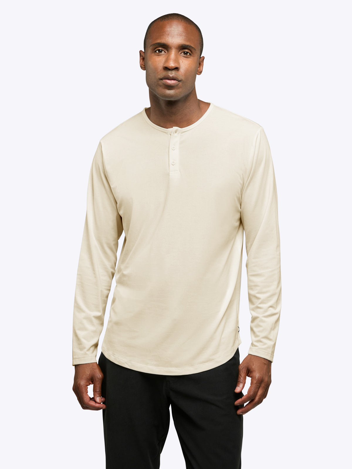 AO Long Sleeve Henley Curve-Hem | Ivory Signature-fit PYCA Pro®