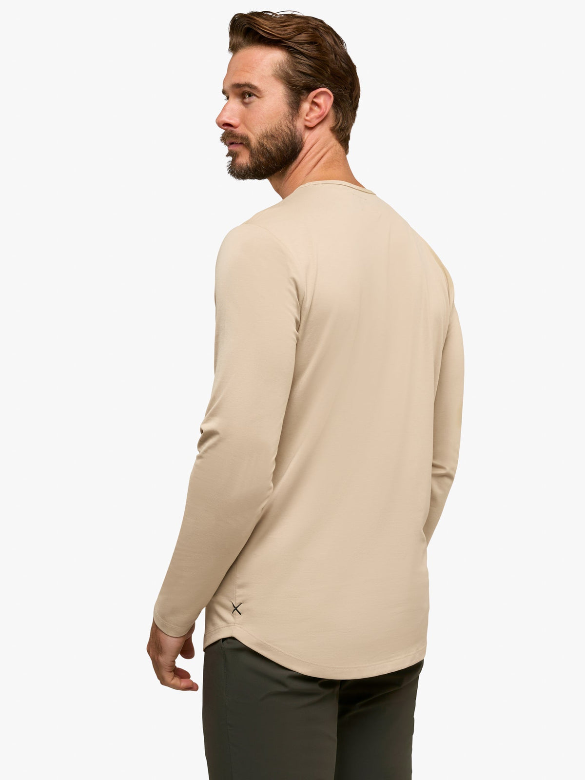 AO Long Sleeve Henley Curve-Hem | Khaki Signature-fit PYCA Pro®