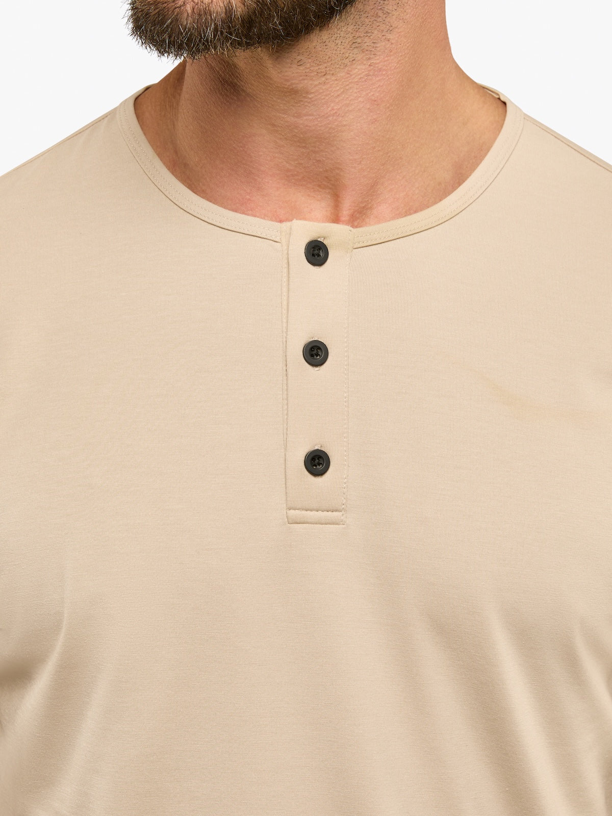 AO Long Sleeve Henley Curve-Hem | Khaki Signature-fit PYCA Pro®