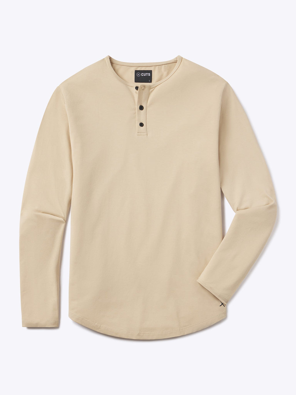 AO Long Sleeve Henley Curve-Hem | Khaki Signature-fit PYCA Pro®
