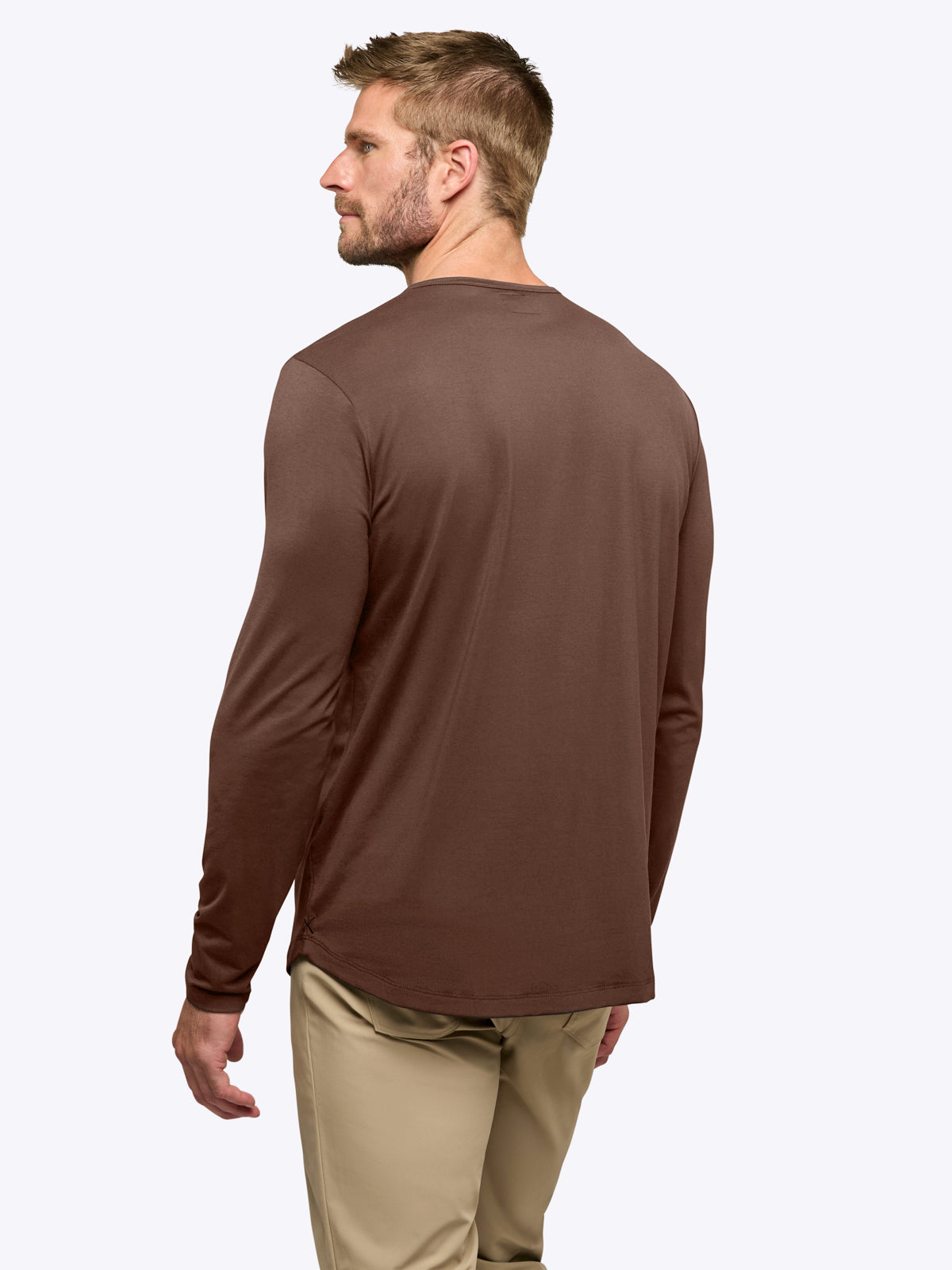 AO Long Sleeve Henley Curve-Hem Tee | Mocha Signature-fit PYCA Pro®